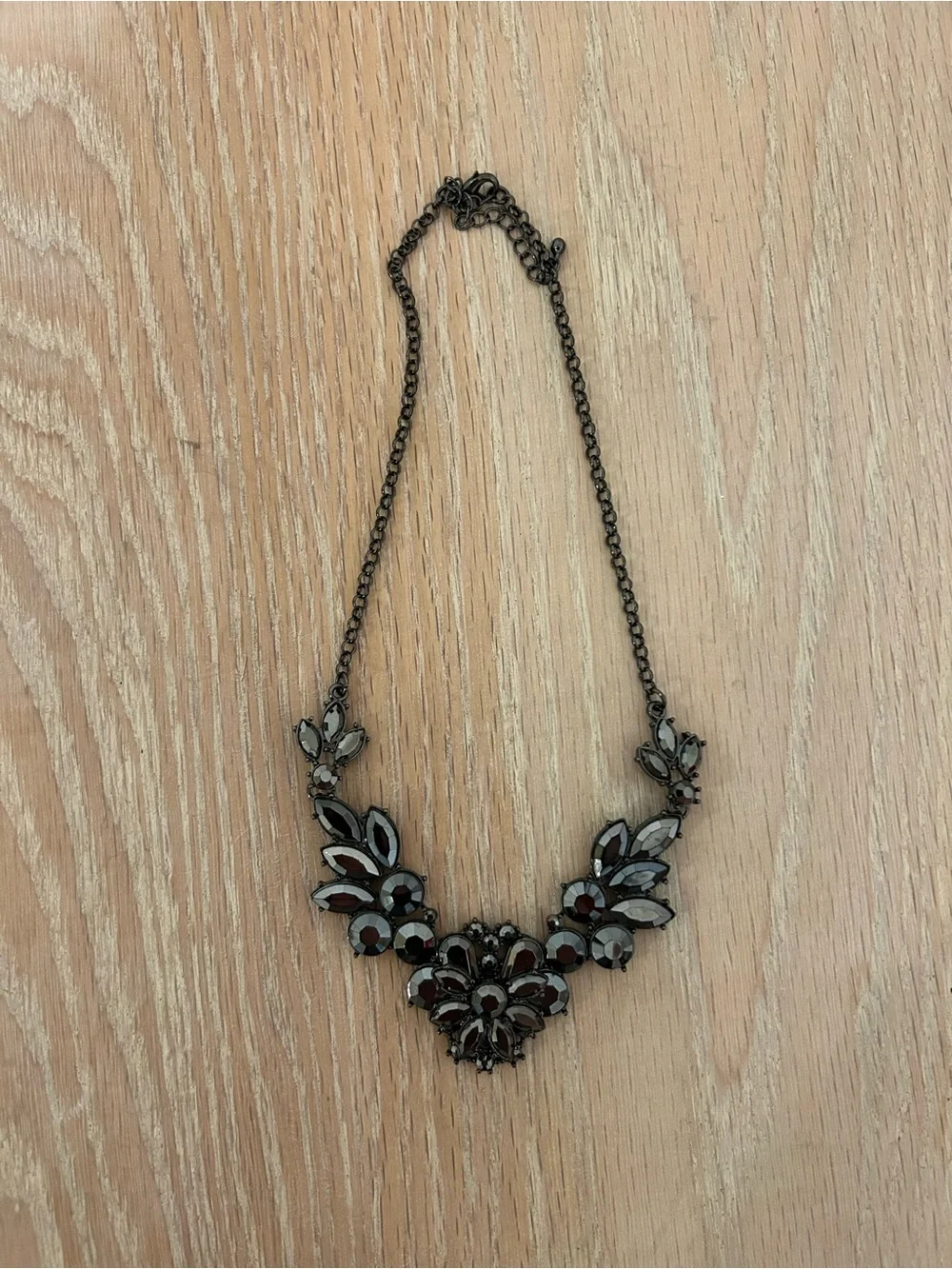 Gunmetal Floral Crystal Bib Necklace - Women Jewelry